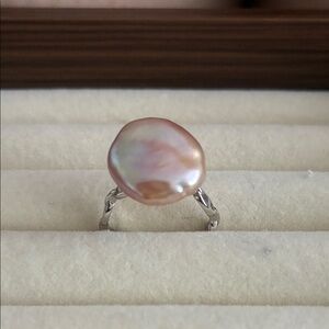 Pink Baroque Pearl Statement Ring, Soft Feminine Jewelry, Sterling Silver Ring